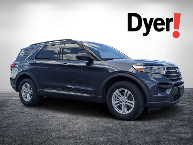 2023 Ford Explorer XLT in Blue Metallic — front three-quarter view
