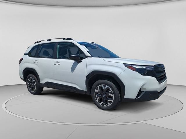 2026 Subaru Forester Base in Crystal White Pearl — front three-quarter view