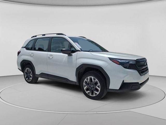 2026 Subaru Forester Base in Crystal White Pearl — front three-quarter view