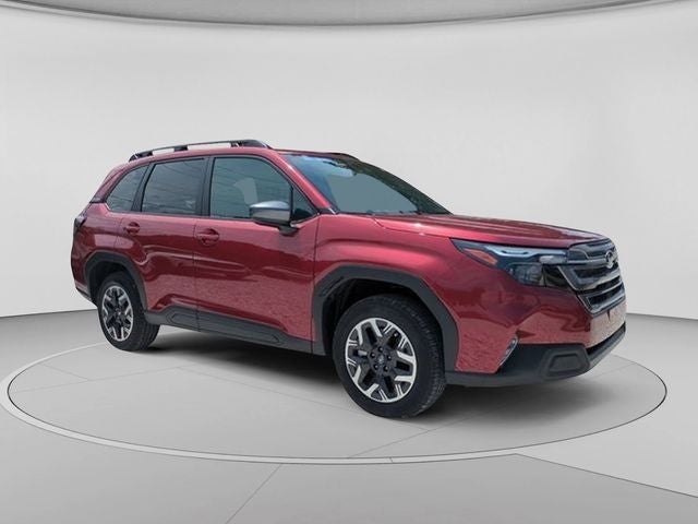 2026 Subaru Forester Premium in Crimson Red Pearl — front three-quarter view