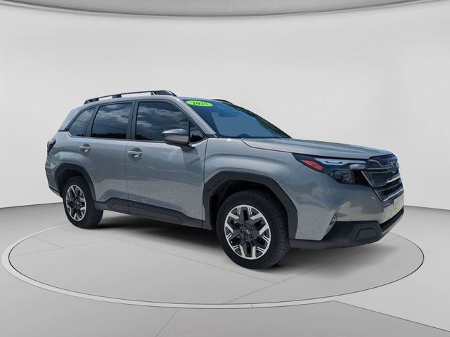 2025 Subaru Forester Premium in River Rock Pearl — front three-quarter view