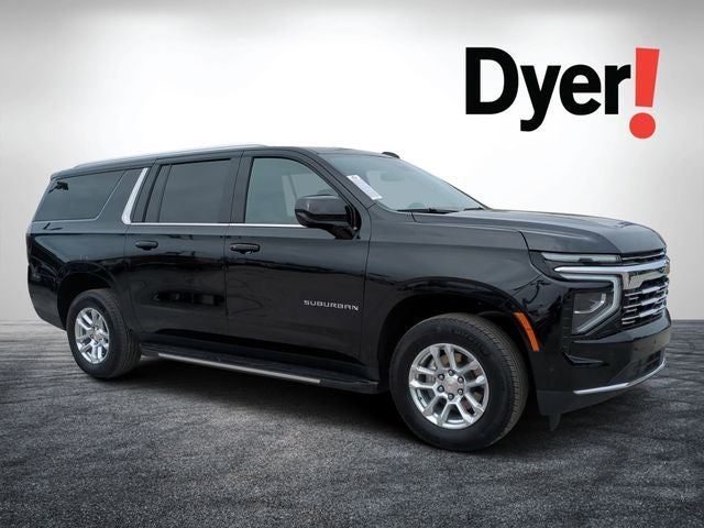 2025 Chevrolet Suburban LT in Black — front three-quarter view