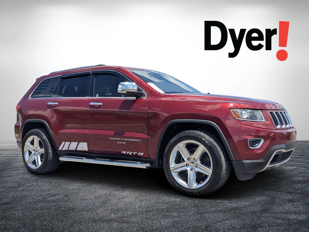 2014 Jeep Grand Cherokee Limited in Deep Cherry Red Crystal Pearlcoat — front three-quarter view