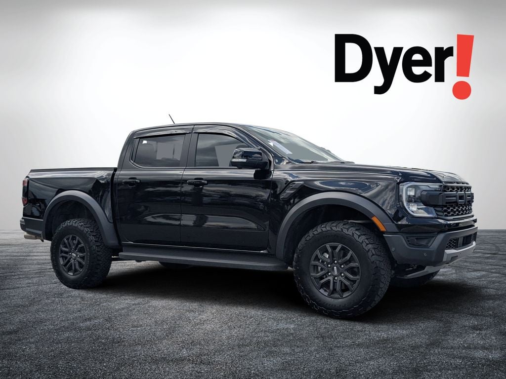 2024 Ford Ranger Raptor in Shadow Black — front three-quarter view