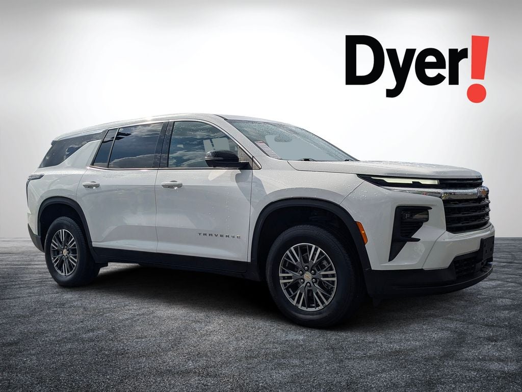 2024 Chevrolet Traverse LS in Summit White — front three-quarter view