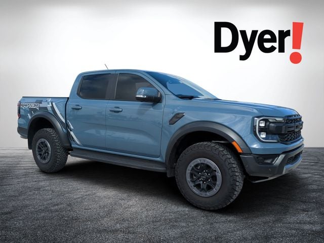 2024 Ford Ranger Raptor in Azure Gray Metallic — front three-quarter view